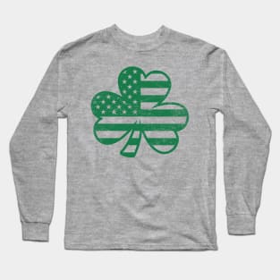 Irish American Pride - Shamrock American Flag Long Sleeve T-Shirt